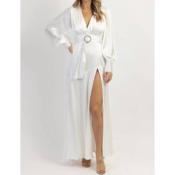 NEW INA shea silky side slit maxi gown in white - Picture 2 of 5